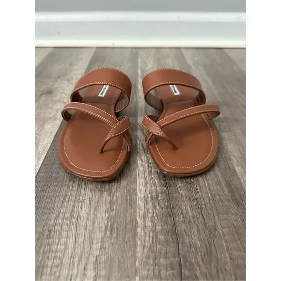 MANOLO BLAHNIK  Brown Leather Sandals - Picture 7 of 9